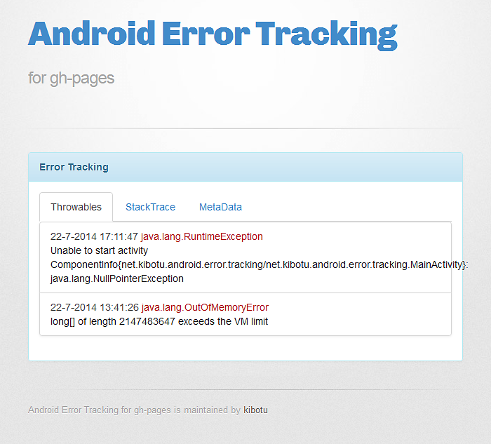 Android Error Tracking for gh-page